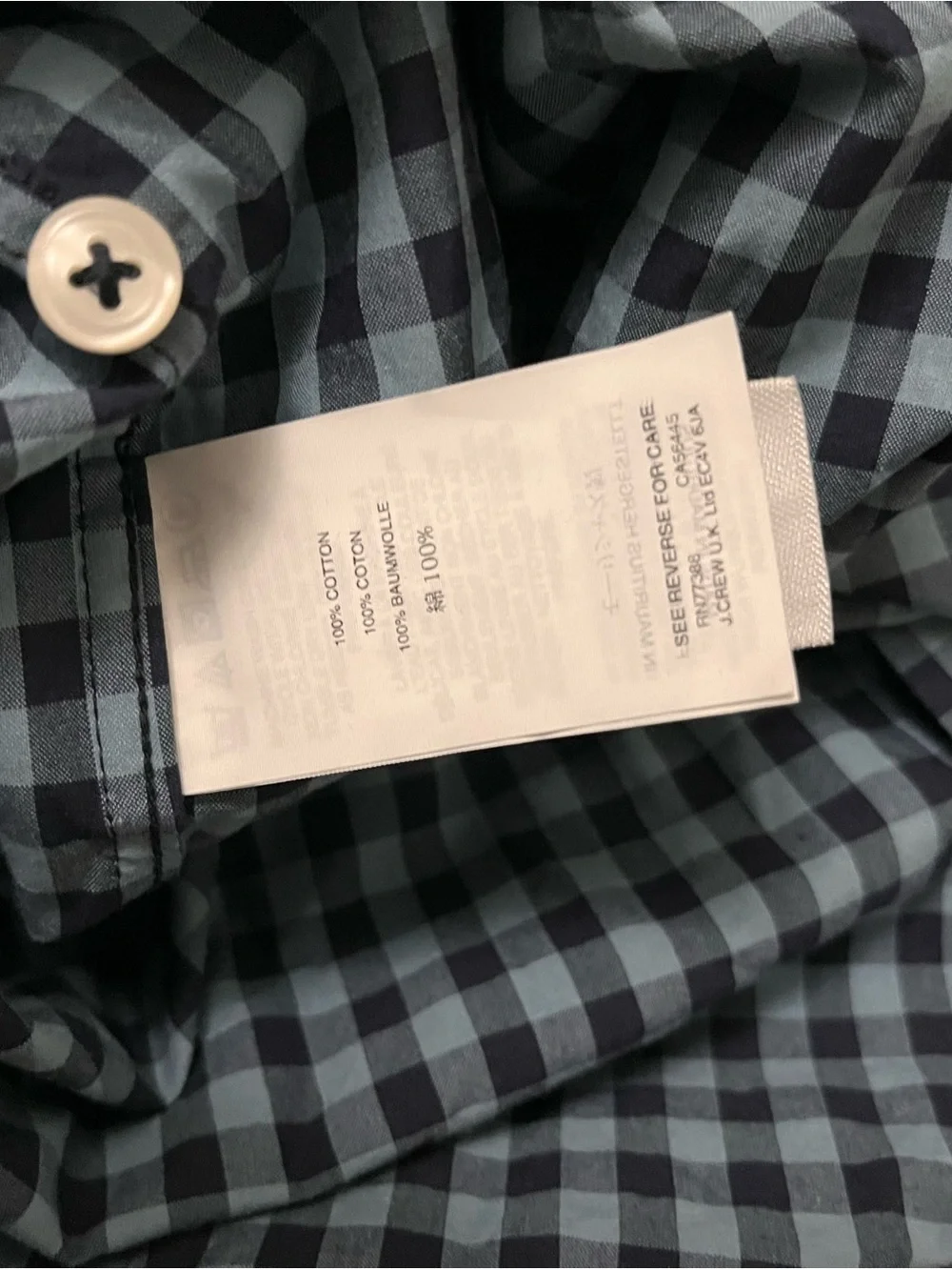 J. Crew Slim Blue Navy Gingham Button-Down Shirt Secret Wash Long Sleeve